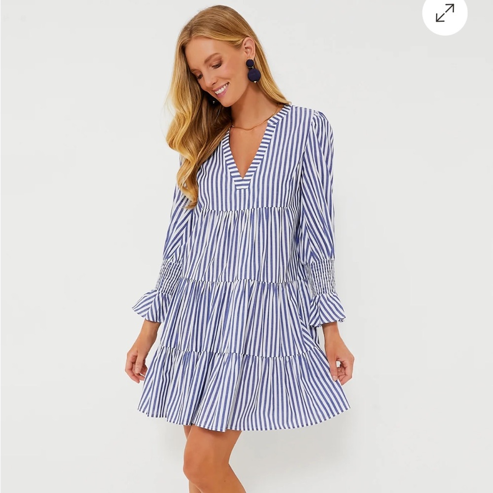 Pomander Place blue and white strip dress.
